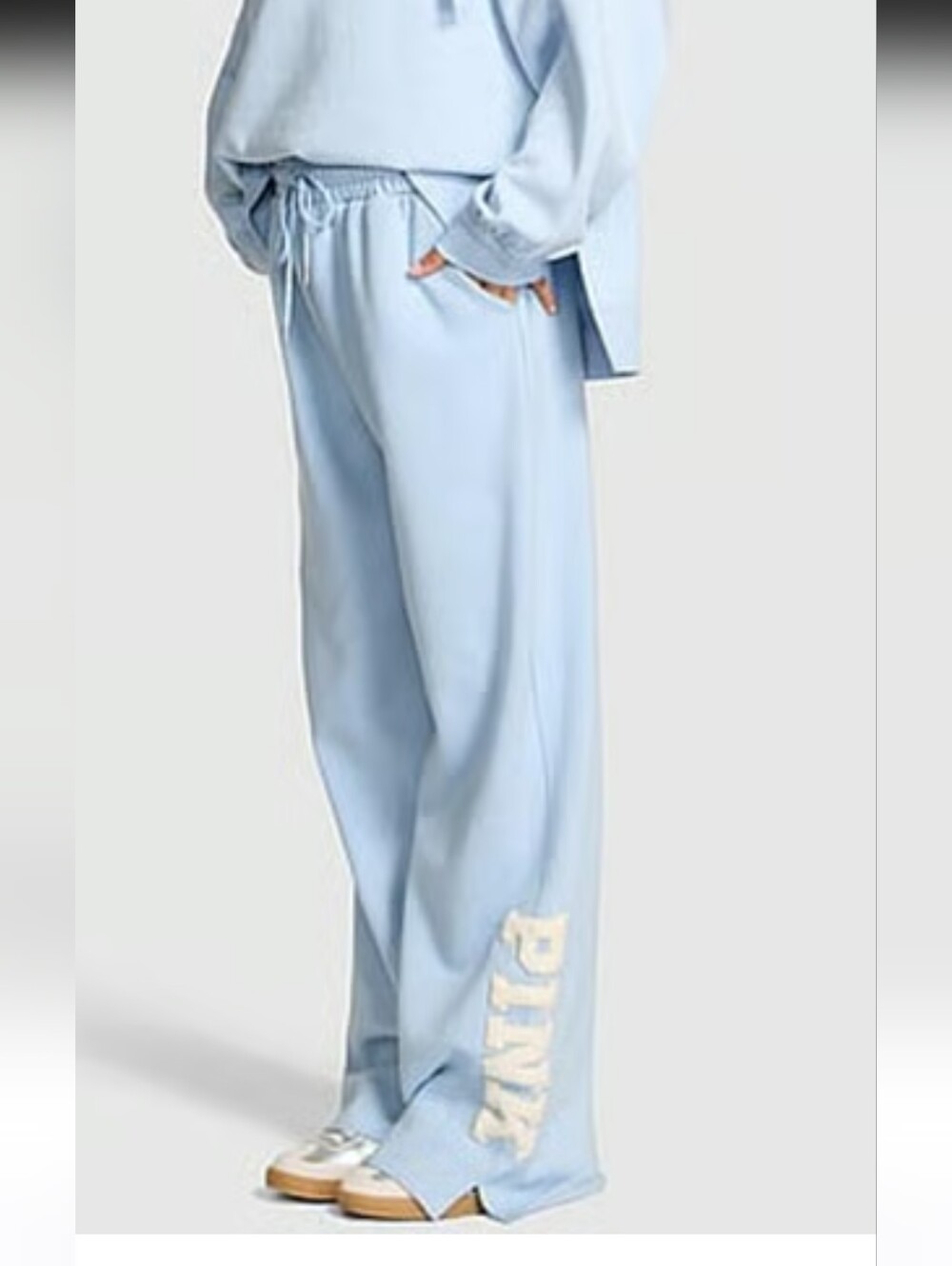 New! PINK Victoria's Secret Light Blue Wide-Leg Sweatpants TALL LARGE
